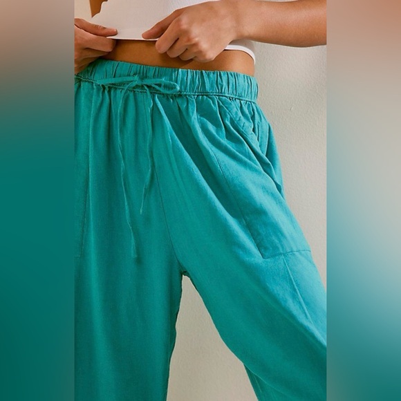 Free People Take Me With You Linen Pants NWOT Size S Color Blue - Picture 3 of 6